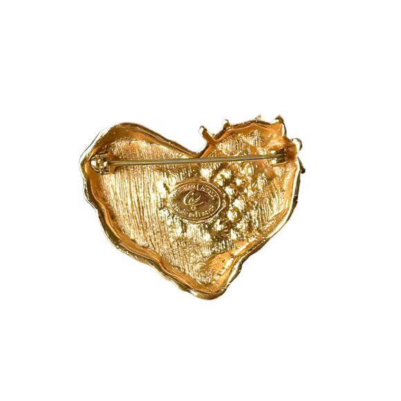 90s CHRISTIAN LACROIX Gold Plate Couture Jewels Heart Brooch Pin Made in France - Picture 6 of 8